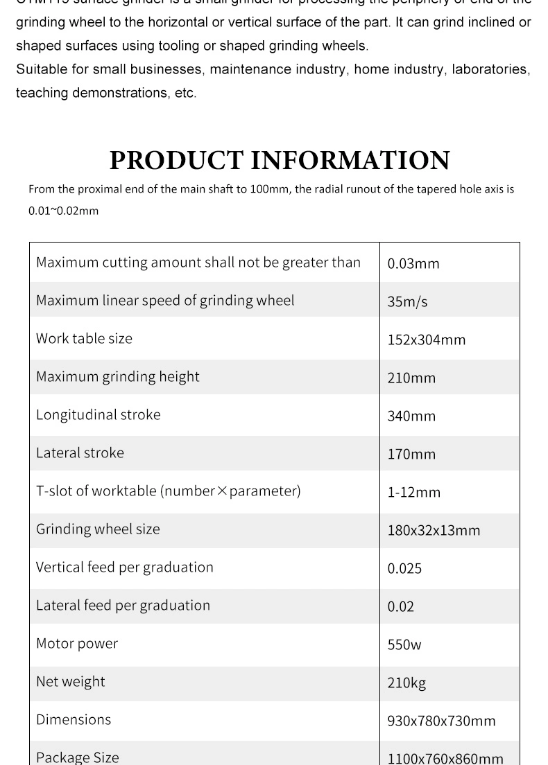 Good Quality High Precision Ctm115 Electric Manual Surface Grinder Grinding Lathe Machine